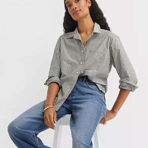 NWT LOFT Striped Poplin Everyday Relaxed Pocket Shirt